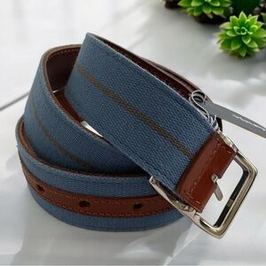 Men’s Vineyard Vines NWT Reversible Leather & Webbing Navy & Brown Stripe Belt